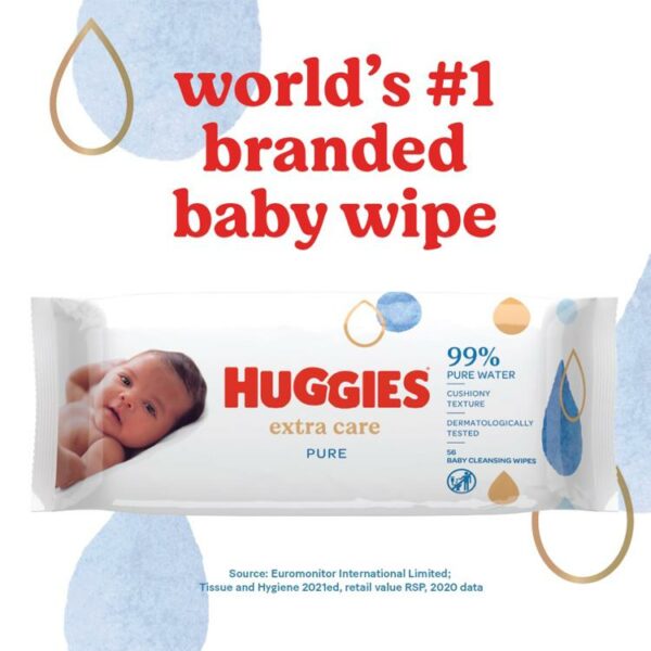 Huggies Pure Extra Care Sensitive Wet Baby Wipes, 99% Water -1 Pack (56 Wipes) - Image 4