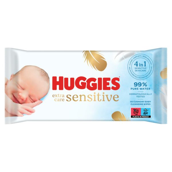 Huggies Pure Extra Care Sensitive Wet Baby Wipes, 99% Water -1 Pack (56 Wipes)