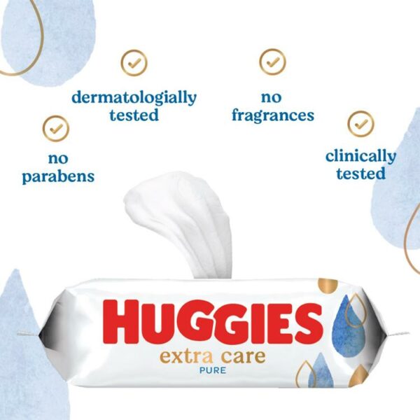 Huggies Pure Extra Care Sensitive Wet Baby Wipes, 99% Water -1 Pack (56 Wipes) - Image 2