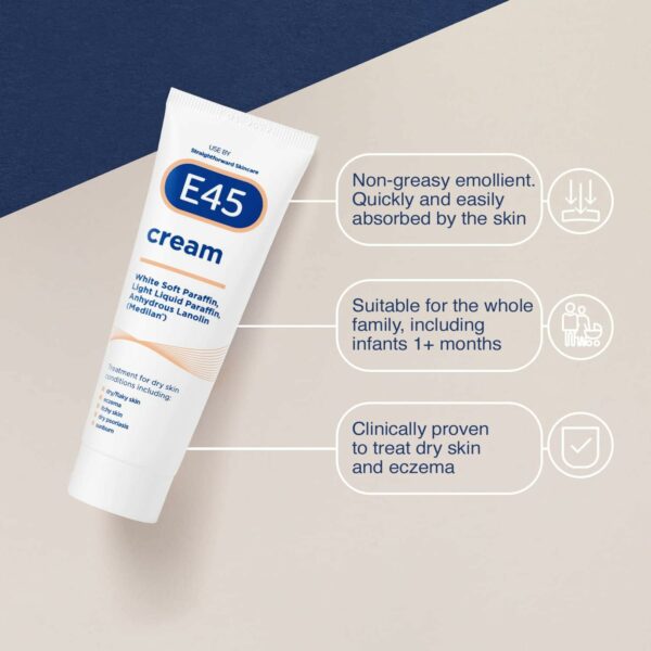 E45 Moisturiser for Dry Skin and Sensitive Skin Cream, 50g, Expiry 04-2025 - Image 2