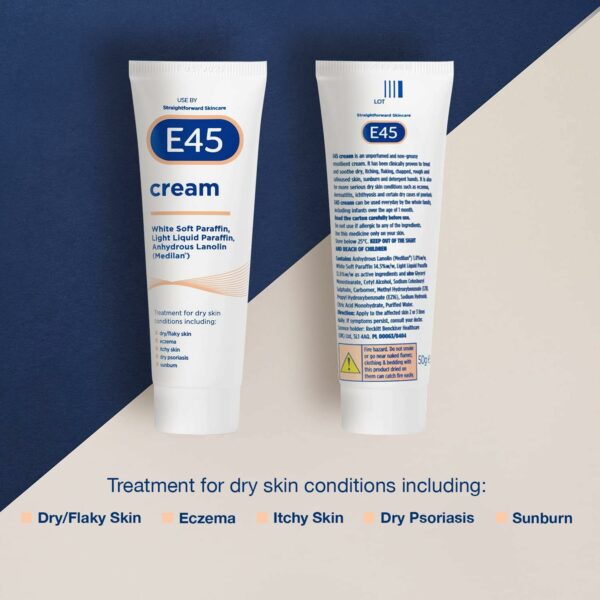 E45 Moisturiser for Dry Skin and Sensitive Skin Cream, 50g, Expiry 04-2025 - Image 5