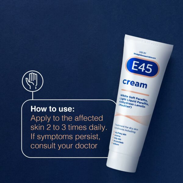 E45 Moisturiser for Dry Skin and Sensitive Skin Cream, 50g, Expiry 04-2025 - Image 3