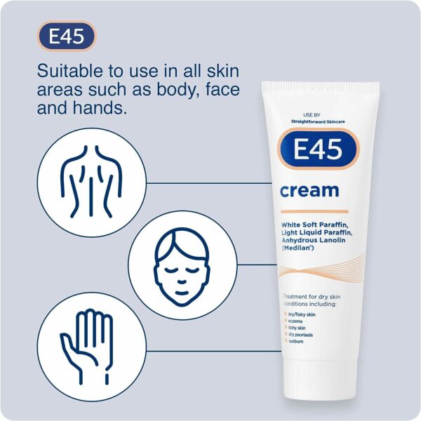 E45 Moisturiser for Dry Skin and Sensitive Skin Cream, 50g, Expiry 04-2025 - Image 6
