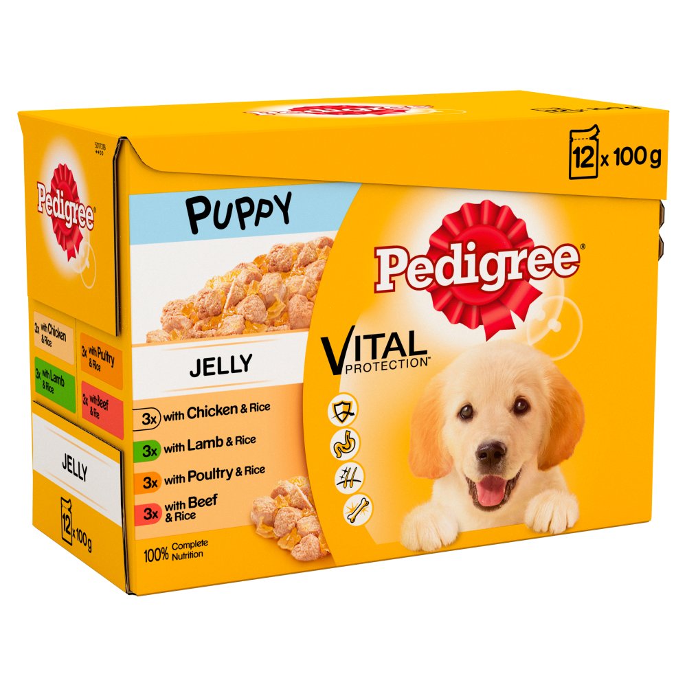 Pedigree Puppy Wet Dog Food Pouches Mixed Varieties in Jelly 12 x 100g