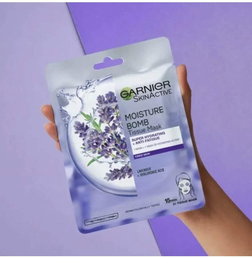 Garnier Moisture Bomb Lavender Hydrating Face Sheet Mask Fatigued Skin