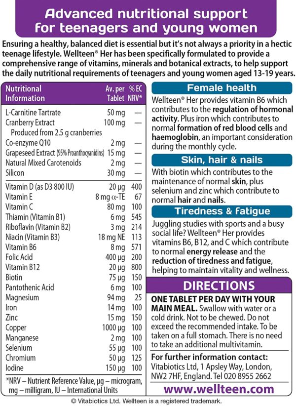 Vitabiotics Wellteen Her - 30 Tablets - Image 3