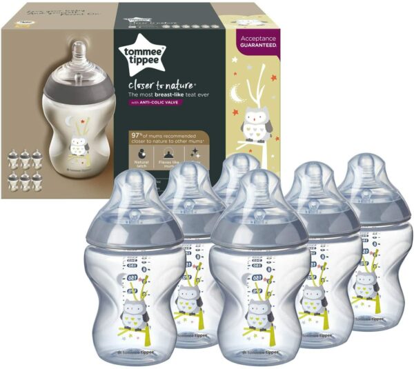 Tommee Tippee Closer To Nature Baby Feeding Bottle, 260ml, 6 Pack Green
