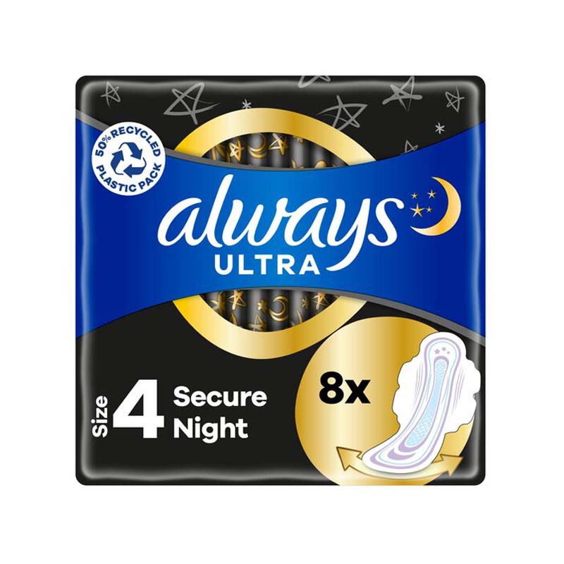 Always Ultra Secure Night (Size 4) Sanitary Towels Wings 8pk | Britannia.lk