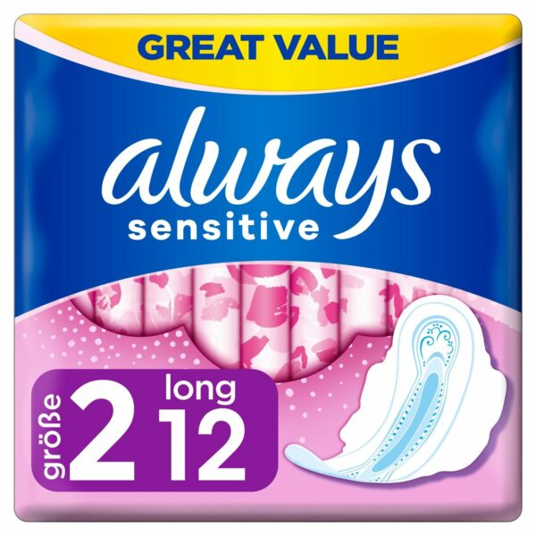 Always Sanitary Towels Sensitive Long (Size 2) Wings 12 per pack