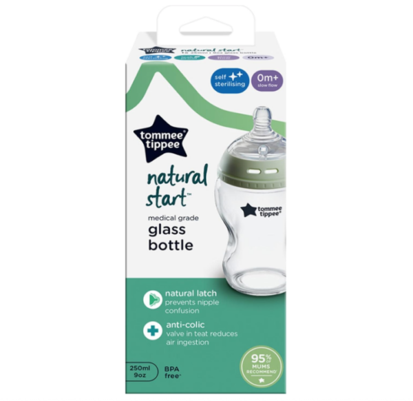 Tommee Tippee Natural Start Anti-Colic Glass Baby Bottle, 250ml, 0+ month - Image 2