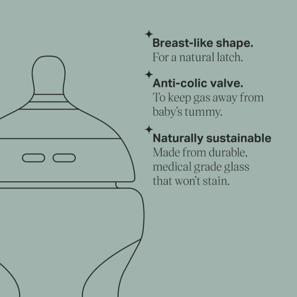 Tommee Tippee Natural Start Anti-Colic Glass Baby Bottle, 250ml, 0+ month - Image 3