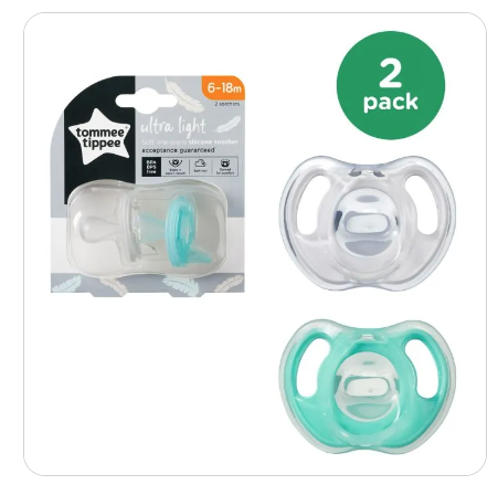 Tommee Tippee Ultra Light Soft Orthodontic Silicone Pacifiers, 6-18 m, 2  count