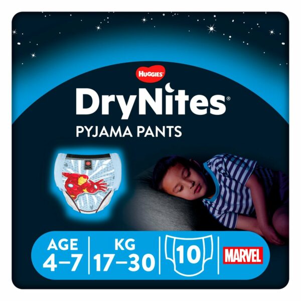 Huggies DryNites Boys Pyjama Pants, 4-7 Yrs (17-30kg) 10 per pack