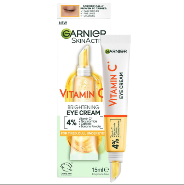Garnier Eye Cream, With 4% Vitamin C, Brightening Eye Treatment For Dark Circles, Prevents Under Eye Bags And Puffiness, Vitamin C*, 15ml