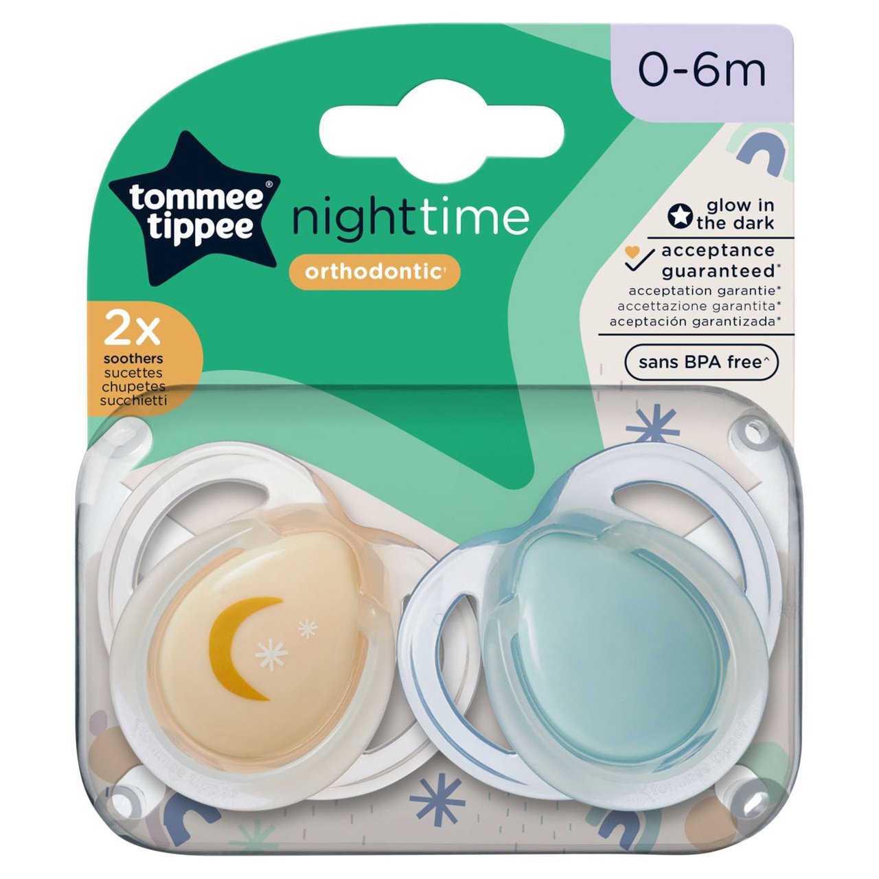 Tommee Tippee Night Time Orthodontic Soothers 2 x 6m Britannia.lk