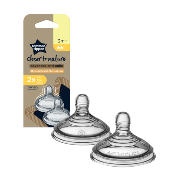 Tommee Tippee Advanced Anti-Colic Med Flow Teats 2 per pack 3M+
