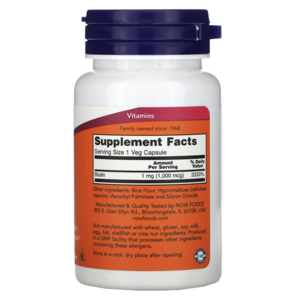 Now Foods Biotin Supplement Capsules, 1,000 mcg, 100-Count - Image 2