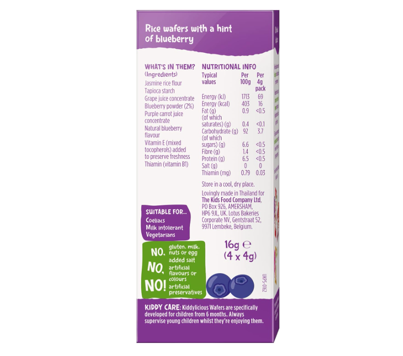 Kiddylicious Blueberry Wafers Baby Snacks 4 x 4g - Image 2