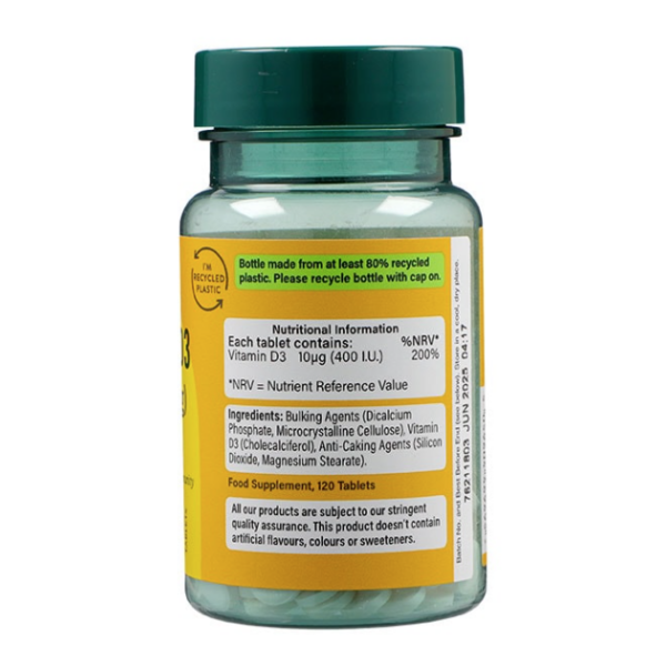 Holland & Barrett  Vitamin D3 400 I.U. 10ug 120 Tablets - Image 2