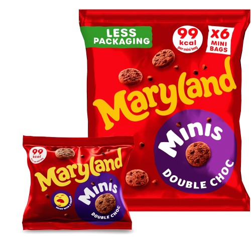 Maryland Minis Double Chocolate Chip Cookies Mini Bags Multipack, 6 Pack 118.8g