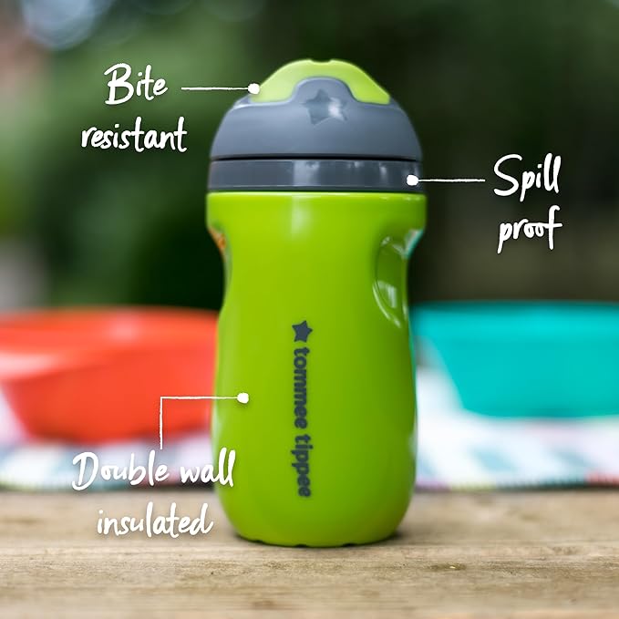 TommeeTommee Tippee Insulated Sippee Water Bottle for Toddlers, Spill-Proof, Green and Teal, 260ml, 12m+, Pack of 2 - Image 2