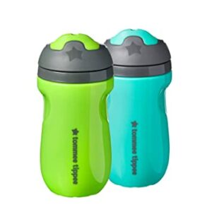 TommeeTommee Tippee Insulated Sippee Water Bottle for Toddlers, Spill-Proof, Green and Teal, 260ml, 12m+, Pack of 2