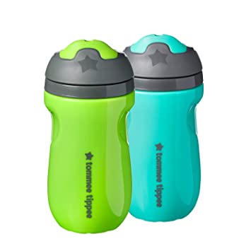 TommeeTommee Tippee Insulated Sippee Water Bottle for Toddlers, Spill-Proof, Green and Teal, 260ml, 12m+, Pack of 2